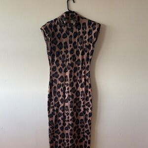 SHEIN Brown and Black Leopard-Print Sleeveless Midi Dress